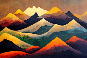 Watercolor autumn mountain landscape. 
