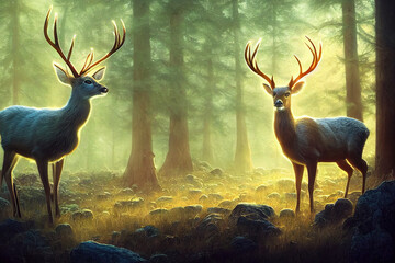 deer in the woods. 3d modern digital illustration