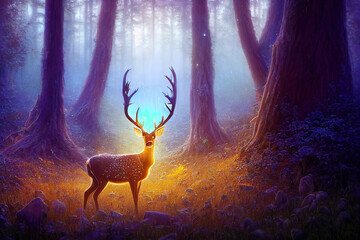deer in the forest. 3d modern digital illustration