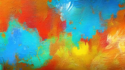 Abstract colorful oil painting on canvas. Oil paint texture with brush and palette knife strokes. Multi colored wallpaper. Macro close up acrylic background. Modern art concept. Horizontal fragment