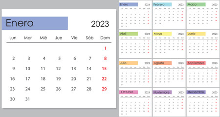 Calendar 2023 on Spanish language, week start on Monday.