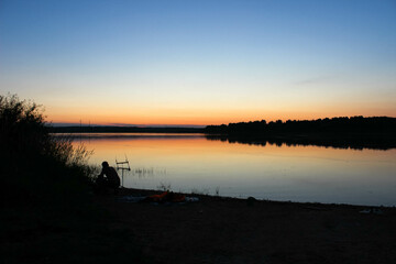 water lake surface at dusk at sunset