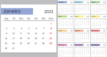 Calendar 2023 on Portuguese language, week start on Monday