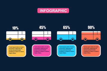bus infographic with percentage fill for presentation 4 options or steps. vector illustration.