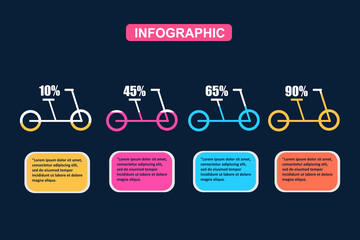 Bicycle infographic with percentage fill for presentation 4 options or steps. vector illustration.