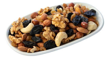 Mixed natural snack isolated on white background.