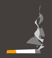cigarette and smoke icon. isolated dark color background. the concept of smoking, health, hobbies, etc. flat vector illustration