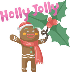 Gingerbread man holding holly and sing christmas songs