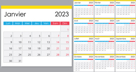 Calendar 2023 on French language, week start on Monday