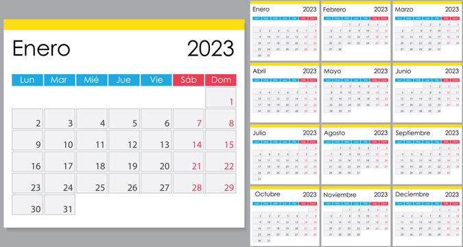 Calendar 2023 on Spanish language, week start on Monday