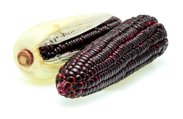 Fresh purple corn isolated on a white background.