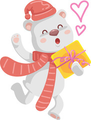 bear with christmas gift box and santa hat