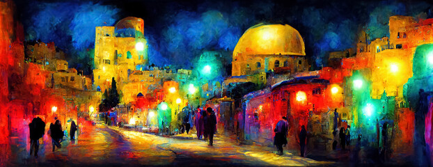 Obraz premium night in jerusalem israel bright abstract art