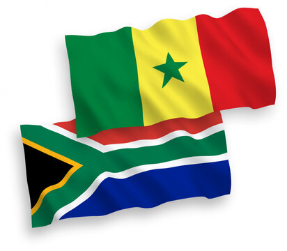 Flags of Republic of Senegal and Republic of South Africa on a white background