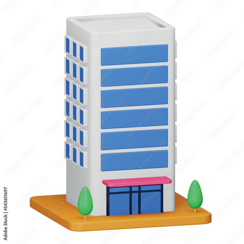 Poster building 3d rendering isometric icon.