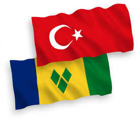 Flags of Turkey and Saint Vincent and the Grenadines on a white background