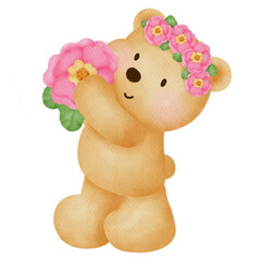 Watercolor cute cartoon teddy bear clipart