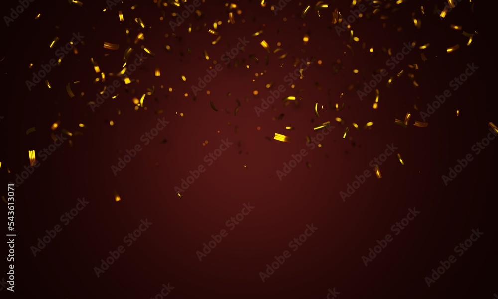 Poster abstract golden confetti with red background on 3d rendering