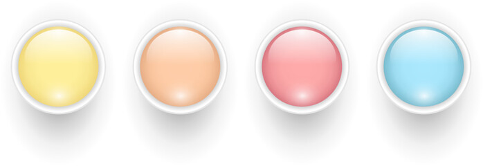 3D shiny multicolored buttons collection, glossy circle icons, vector illustration set.