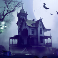 Gothic bulding with horror background digital art