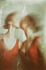 Couple of beautiful lgbt women. Creation from the Visual Distortions project with abstract photo making and vintage definition