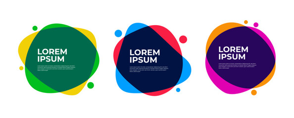 Set of 3 abstract modern Colorful graphic liquid background banners. Dynamical waves different colored fluid forms. Isolated templates with flowing liquid shapes