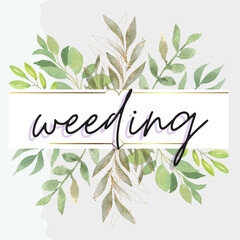 Weeding - ślub, kartka, zaproszenie z motywem roślinnym