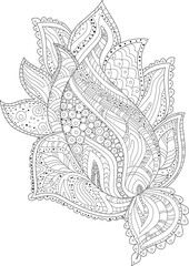 outlined coloring book. black and white floral paisley. coloring