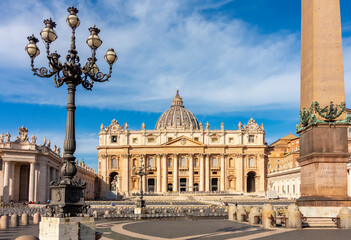 St Peter's basilica and Egyptian obelisk on St Peter's square in Vatican, Rome, Italy (translation...