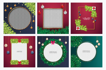 Christmas photo frame  Christmas frame bundle with pine branch  Christmas ball and star