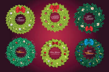 Christmas wreath  bundle with pine branch  christmas ball and star
