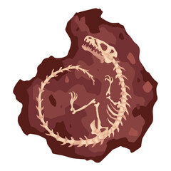 Dinosaur skeleton bone, fossil excavation of archeology isolated. Prehistoric reptile skeleton lying underground. Paleontological artifacts. Archaeological find