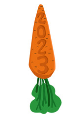 Carrot like a rocket at the beginning of the launch of the new year. Banner concept for 2023 year of the rabbit