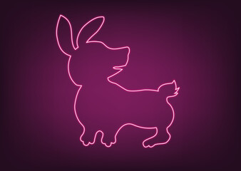 Neon bunny for new year banner design. Outline of a rabbit in pink