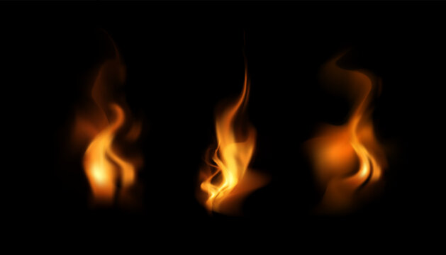 realistic fire bright flames on black background