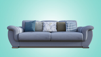3D Rendering. Sofa isolated on blue background. Including clipping path.