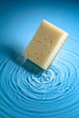 The sponge falls into the water.