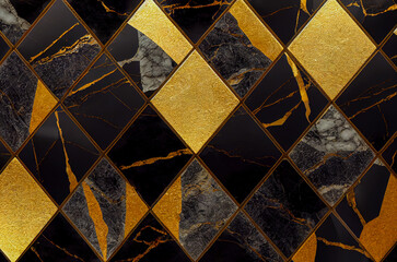 abstract geometric background with black gold and white shapes. Modern wallpaper. 3D rendering
