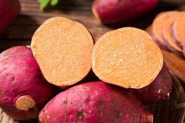 fresh half sweet potato on the table