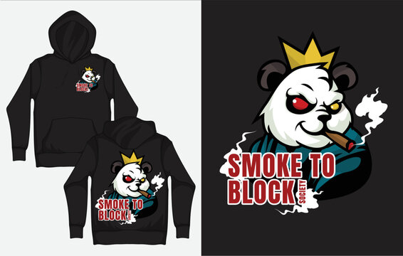 Hoodies with Character Streetwear Design, Panda Smoking to Block Society