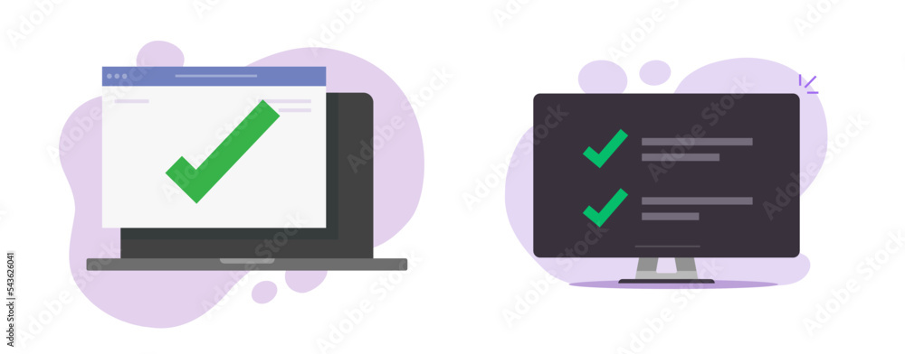 Poster checklist list online task finished completed icon vector illustrated on laptop computer, answer que