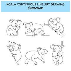 Set of koala line design. Wildlife decorative elements drawn with one continuous line. Vector illustration of minimalist style on white background. © Bettermind Graphic