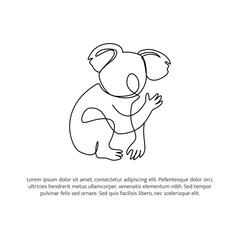 Koala line design. Wildlife decorative elements drawn with one continuous line. Vector illustration of minimalist style on white background.