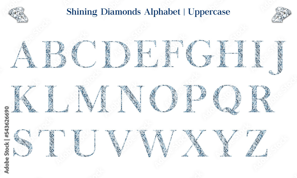 Poster shining diamonds alphabet or font set for luxurious and elegant design theme. includes letters in up