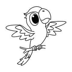 Cute parrot cartoon characters vector illustration. For kids coloring book.