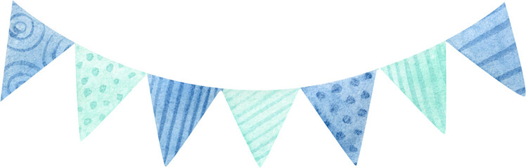 Hand drawn watercolor garland, flags, birthday