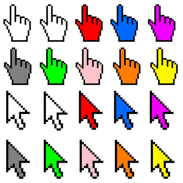 Pixel Cursor Icons Hand, Pfeil in versciedenen Farben