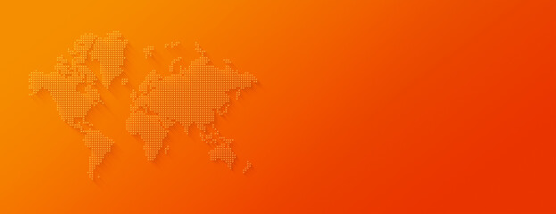 Illustration of a world map made of stars on orange background. Horizontal banner