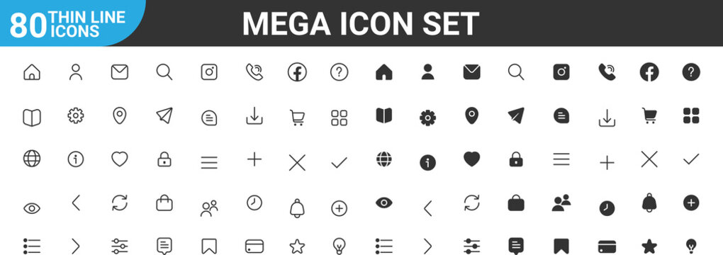 Modern UI Kit - Shopping and ecommerce icons set. Interface icon set. Thin line icons for business, marketing, social media, UI\UX, communication, action icons, management, seo. PNG image