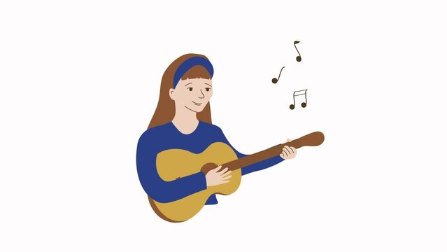 animation of a girl who plays the guitar